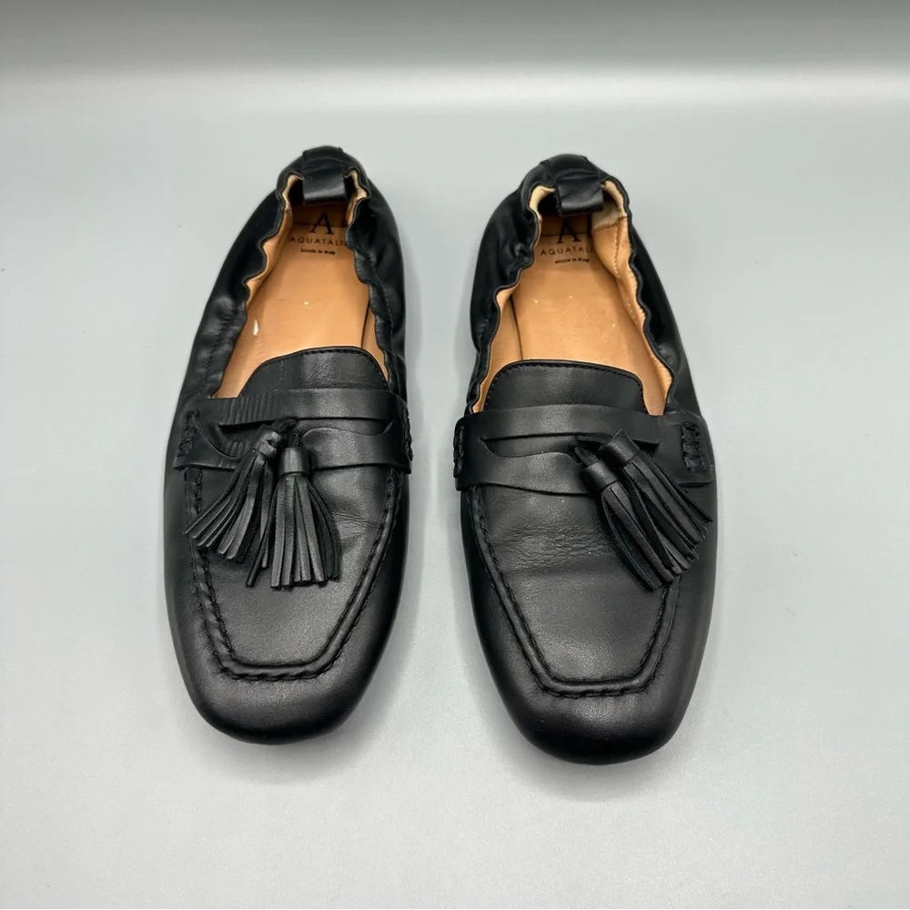 AQUATALIA Journee Tassel Loafer Flats Black Leather Womens Size 8
